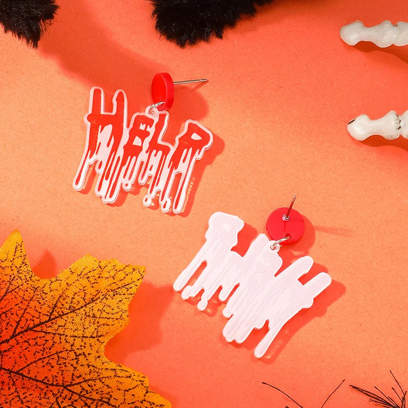 2pcs Moriri Halloween New Novelty Horror 'HELP' Earrings