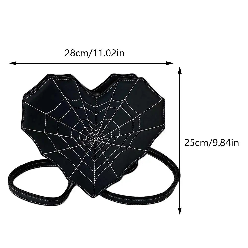 Gothic Style Shoulder Bag for Women – Halloween PU Leather Backpack, Cobweb Crossbody Handbag, Purse for Women