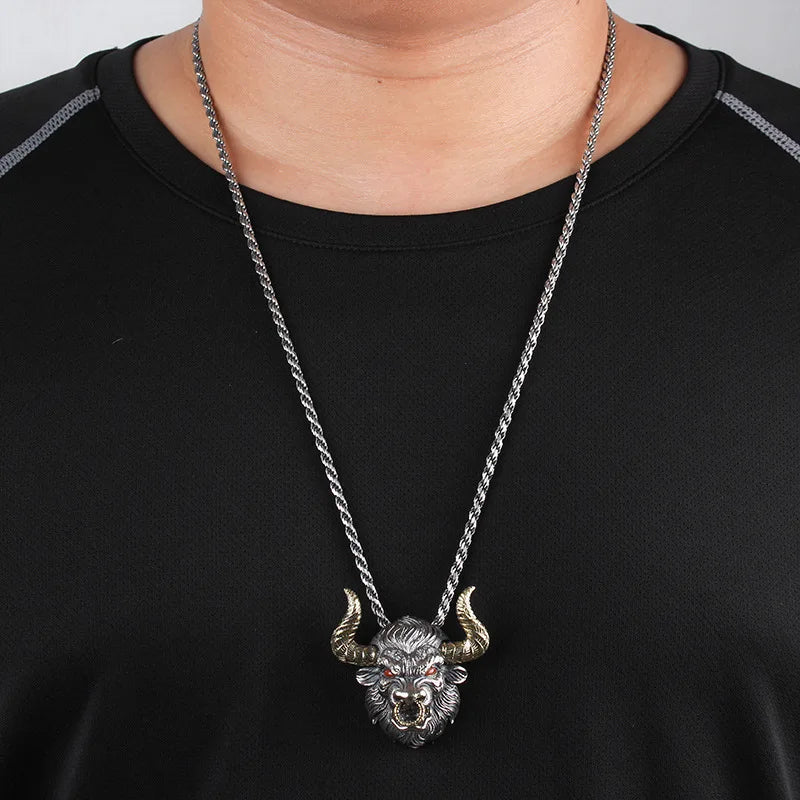 New Men Domineering Bull King Pendant Necklace – Fashion Punk Rock Motorcycle Jewelry, Trendy Street Accessories