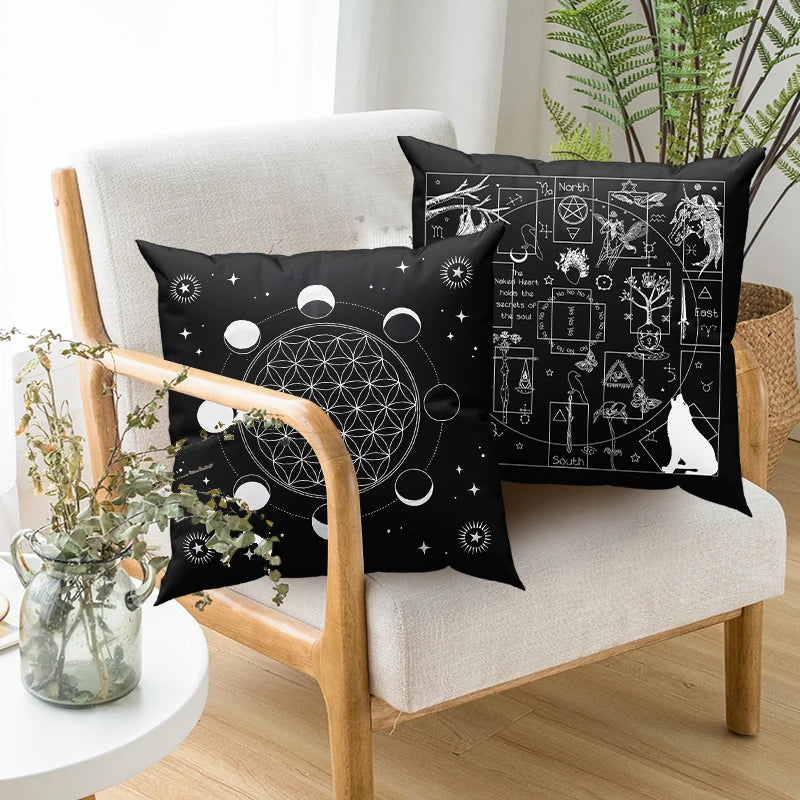 45x45cm Zodiac Wheel Astrology Chart Cushion Cover | Home, Sofa, Office Pillowcase | Wholesale