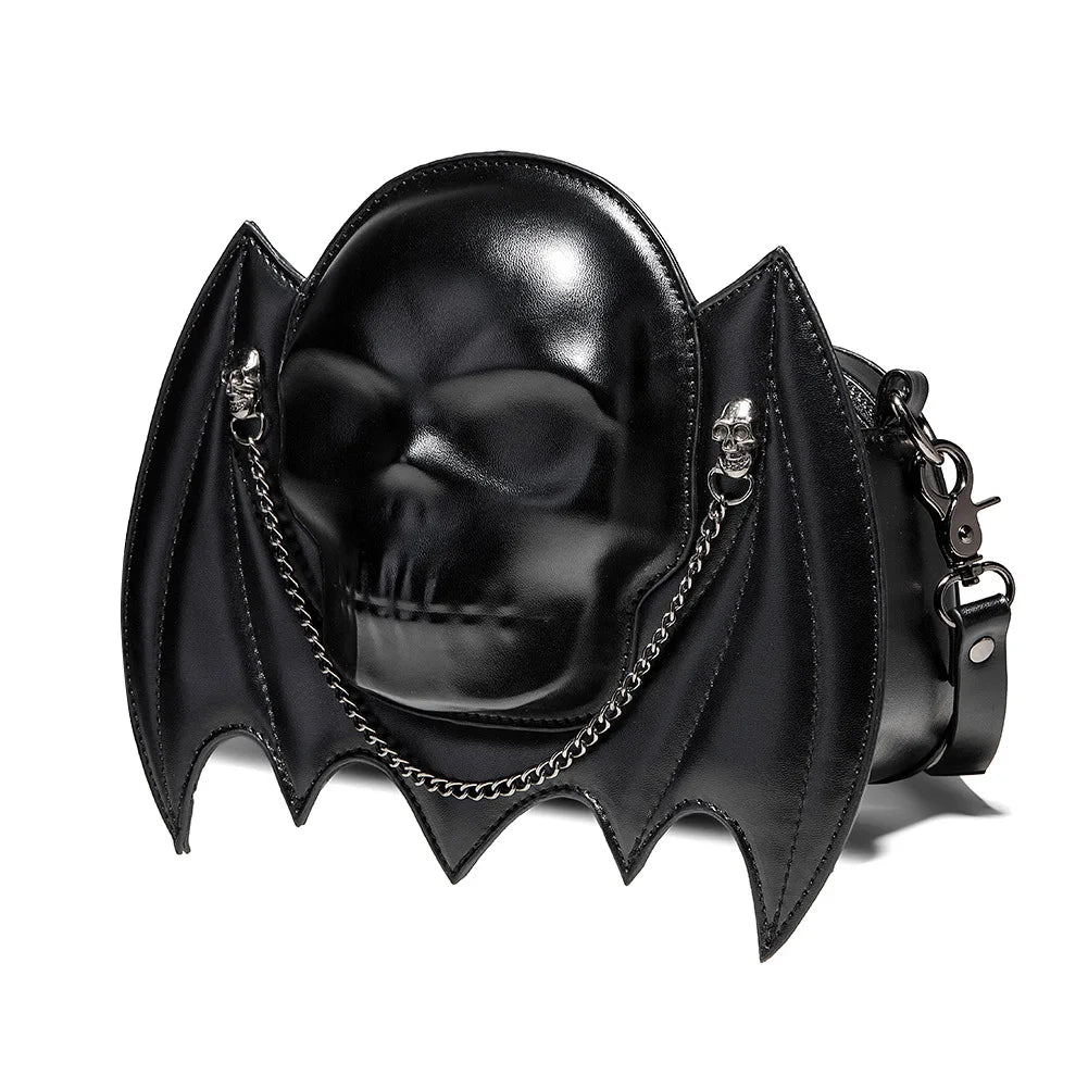 New Women's Punk Crossbody Bag - Creative Bat Design with Skull Head, One-Shoulder Style