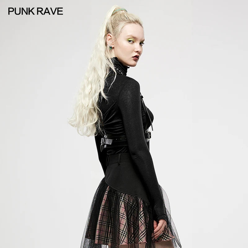 PUNK RAVE Women's Punk Double Leather Belt - Heavy Duty Adjustable Strap, Sexy and Cool Novelty Accessory in Black