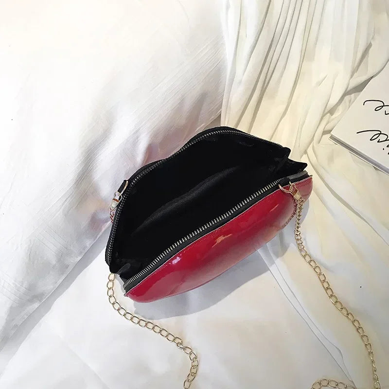 New Fashion Mini Shoulder Bag for Women - All-Match PU Solid Color Zipper Crossbody Bag with Patent Leather Lip Chain