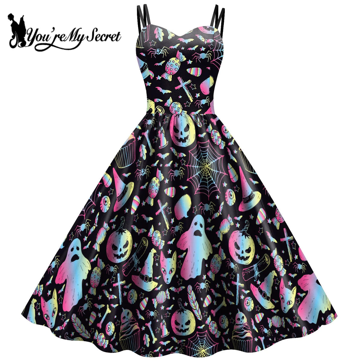 [You're My Secret] Halloween 3D Print Dresses Witch Carnival Party Costume Fancy Stage Performance Clothes Devil Women Dress