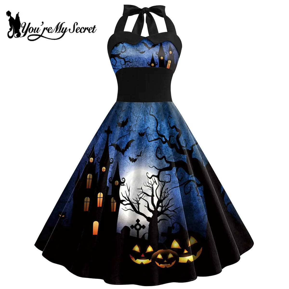 [You're My Secret] Vintage Dress Women 2023 Summer Sexy Print Halloween Party Dresses Vestidos Robe Pin Up Y2K Rockabilly Dress