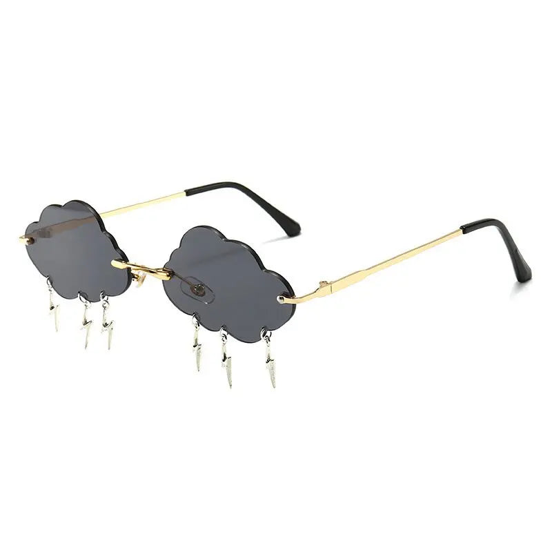 Rimless Cloud Shaped Sunglasses with Lightning Pendant: Y2K Women's Luxury Sun Glasses, Designer Shades