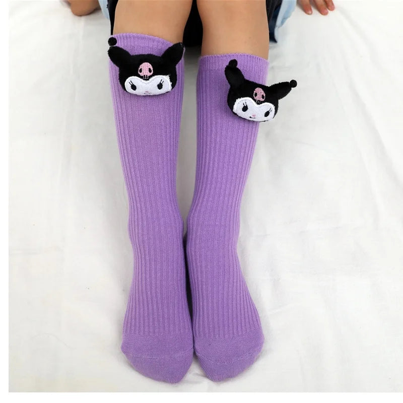 Cute Girls' JK College Style Lolita Knee-High Socks – Anime Kuromi, Melody, Cinnamoroll Designs