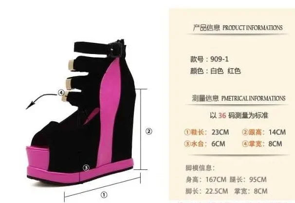 Women's Summer Platform Sandals with Genuine Leather, Thick Soles, Wedges, High Heels (14cm), Peep Toe, Mixed Colors - Sexy Shoes