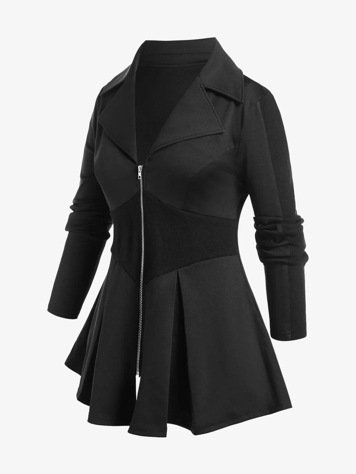 ROSEGAL Plus Size Women's Black Jacket - Fashion Ribbed Panel, Zipper Turn-Down Collar Coat, Casual Outerwear Top