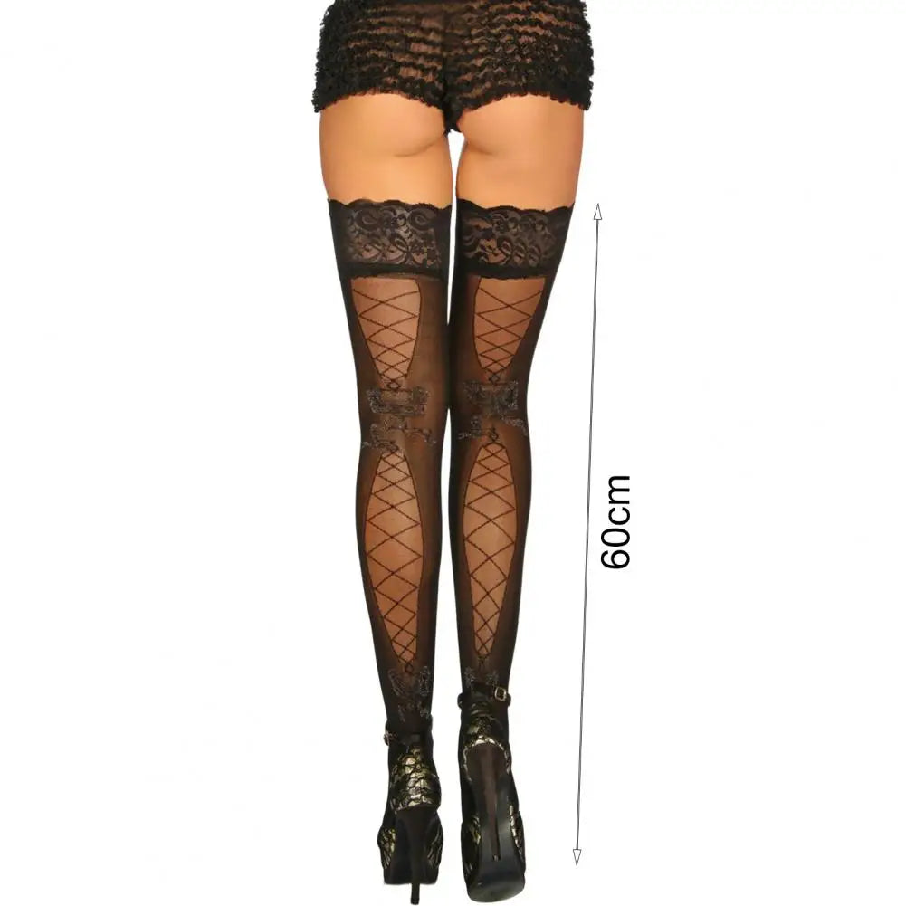 Women's Club See-Through Ultrathin Jacquard Lace Stockings - Hollow Out, Anti-Slip Thigh Highs, Skinny Party Wear