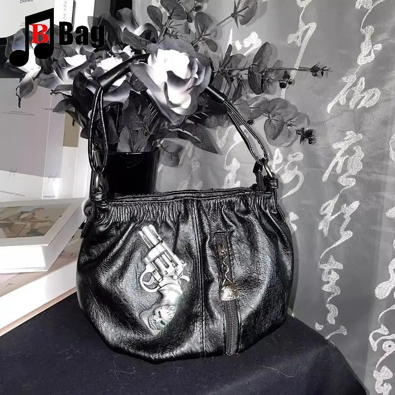 Gothic Girls Punk Handbags | Harajuku Cool Bucket Crossbody Bag | Fashionable Soft Leather One Shoulder Casual Tote