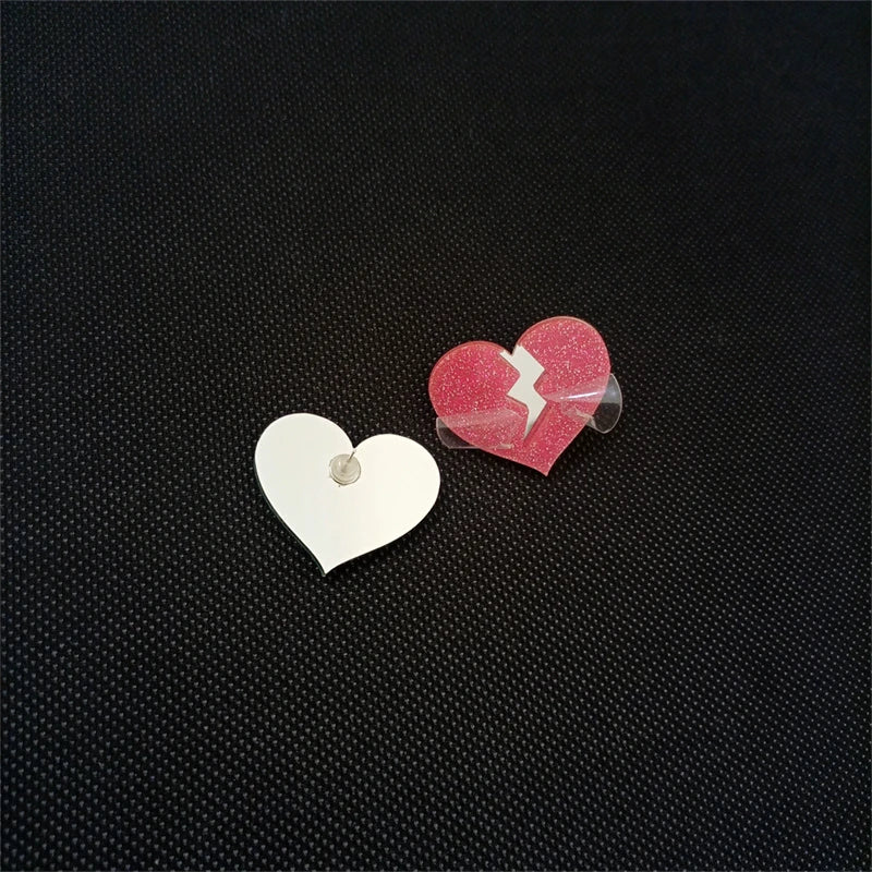 KUGUYS Cute Heartbreak Stud Earrings Women Glitter Acrylic Blue Pink Classic Jewelry Accessories