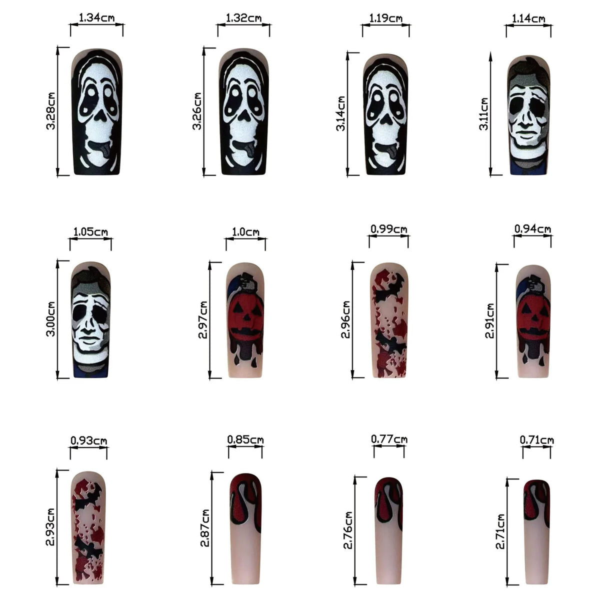 24pcs European Halloween Fake Nails - Ghost Faces, Blood, Bat, Heart Designs, DIY Manicure Set, Press-On Nails