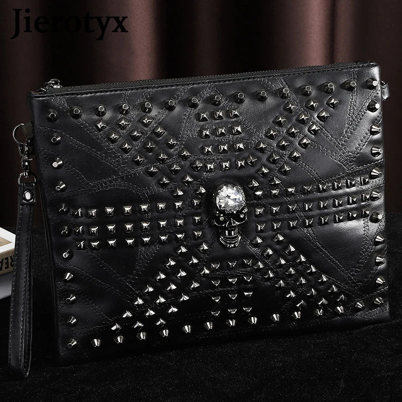 Black Skull Fashion Cosmetic Bag - Goth Rivet Shoulder Toiletry Organizer for Women,  Clutch Handbag