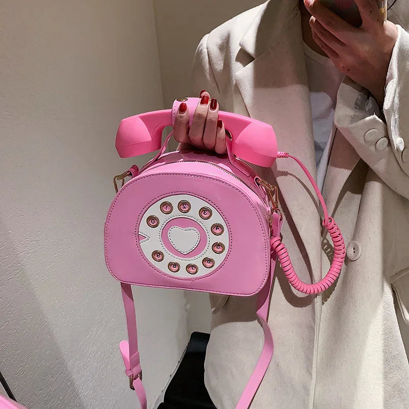 Retro Rotary Dial Telephone 3D Shaped Vintage Novelty Crossbody Bag