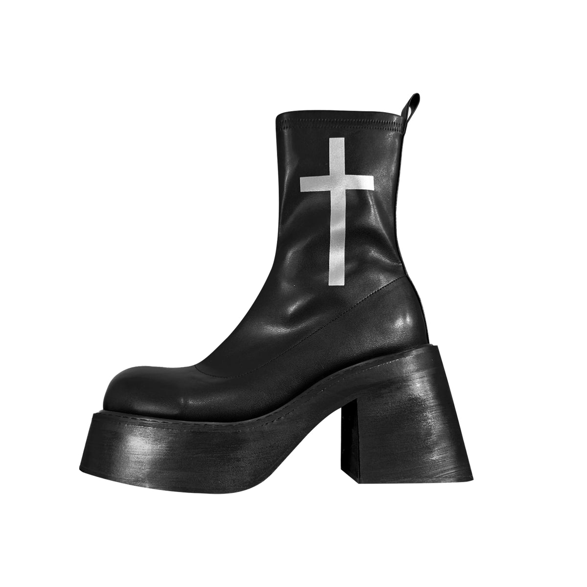 GURURU's Original Gothic Cross Elastic Boots With Thick Soles High Sponge Soles Short Boots PU Fashion Shoes