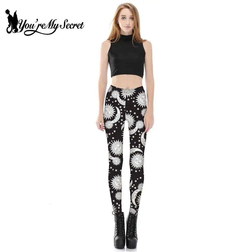 [You're MySecret] 2023 Dark Ouija Board Legging Stars Moon Pattern Elastic Pants Whitchy Black Legins Fitness Leggings For Women