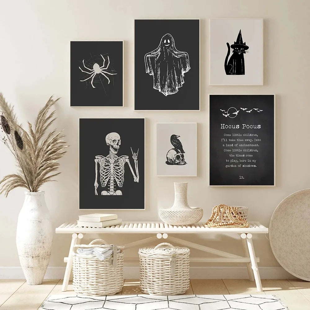 Boho Witch Poster Abstract Canvas Painting Hocus Pocus Halloween Art Print Nordic Crow Skull Wall Picture Living Room Home Decor