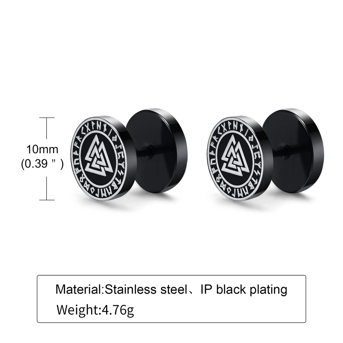 Gothic Norse Viking Runes Stud Earrings – Stainless Steel Valknut, Wolf Head, Celtic Knot Earrings for Men & Boys