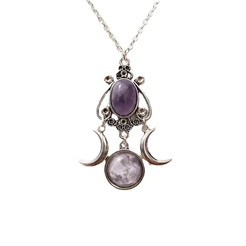 Black/red/purple Triple Moon Fashion Pendant Necklace Goth Wicca Jewelry