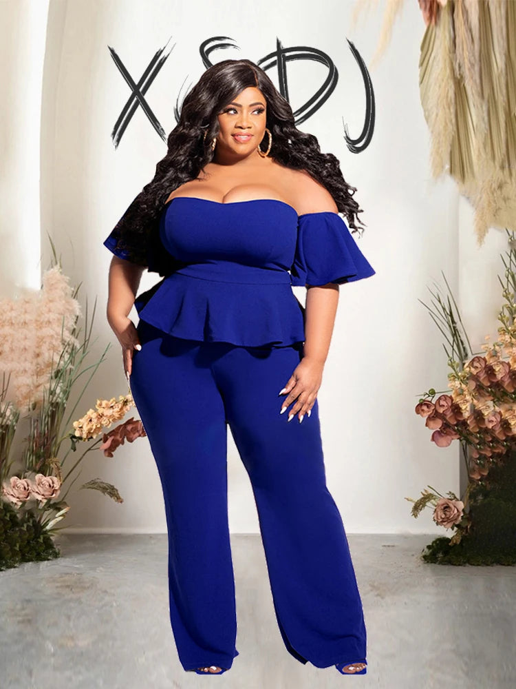 Elegant Plus Size Off-Shoulder Jumpsuit – Women’s Sexy One-Piece Long Jumpsuit