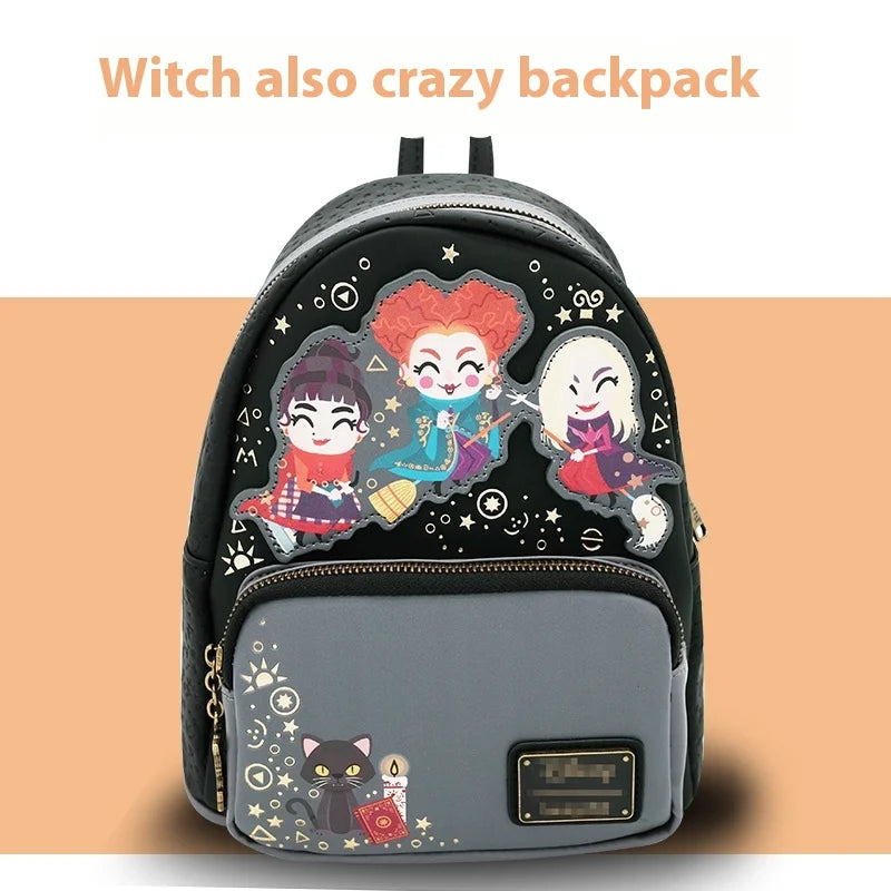 Disney Loungefly Crazy Witch Sanderson Sisters Backpack – Cute Anime Peripheral Cartoon Bag for Women, Casual Purse