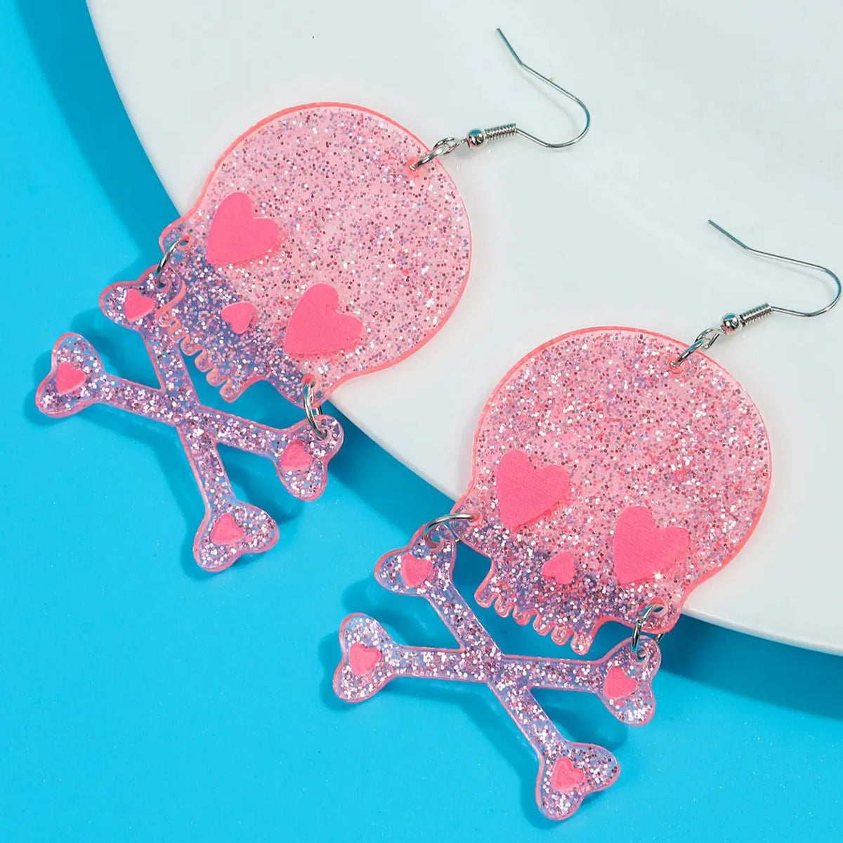 Cute Glitter Skull Head Acrylic Drop Earrings for Women - Funny Pink Cartoon Pendant Earrings 2024 Trend Jewelry Gifts