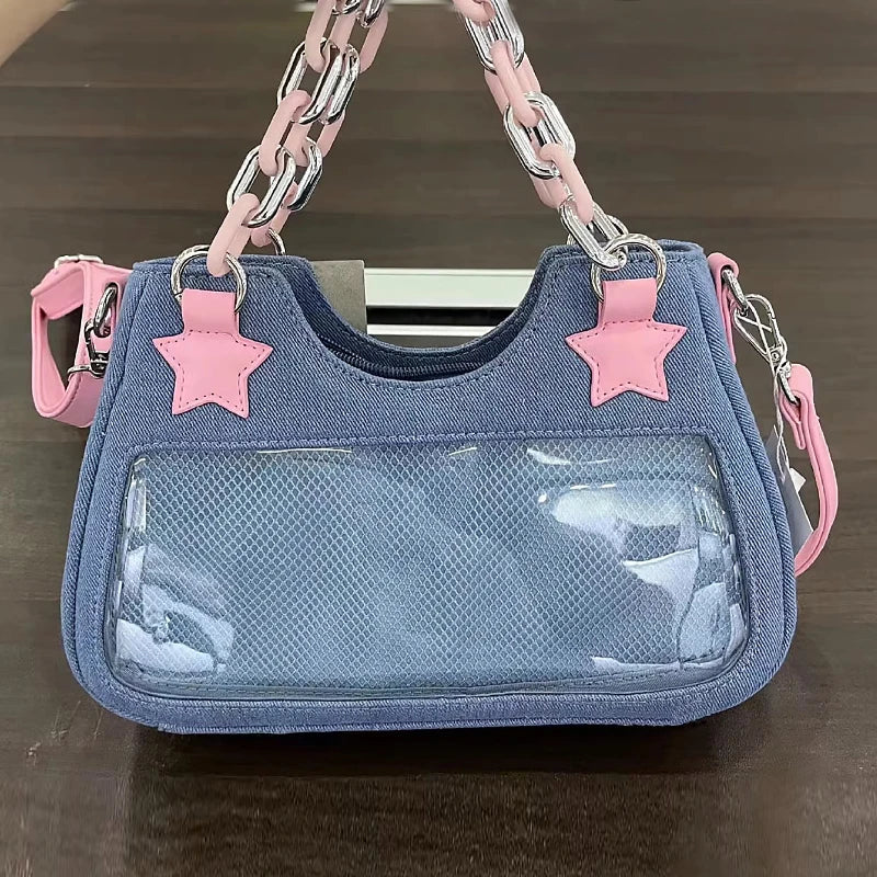 2024 Harajuku Star Denim Tote Bag - Luxury Chain Square Handbag for Women