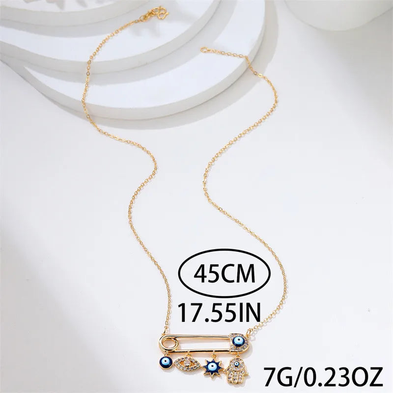 Female Eye Hand Round Pendant Necklace Cute Gold Color Jewelry For Women