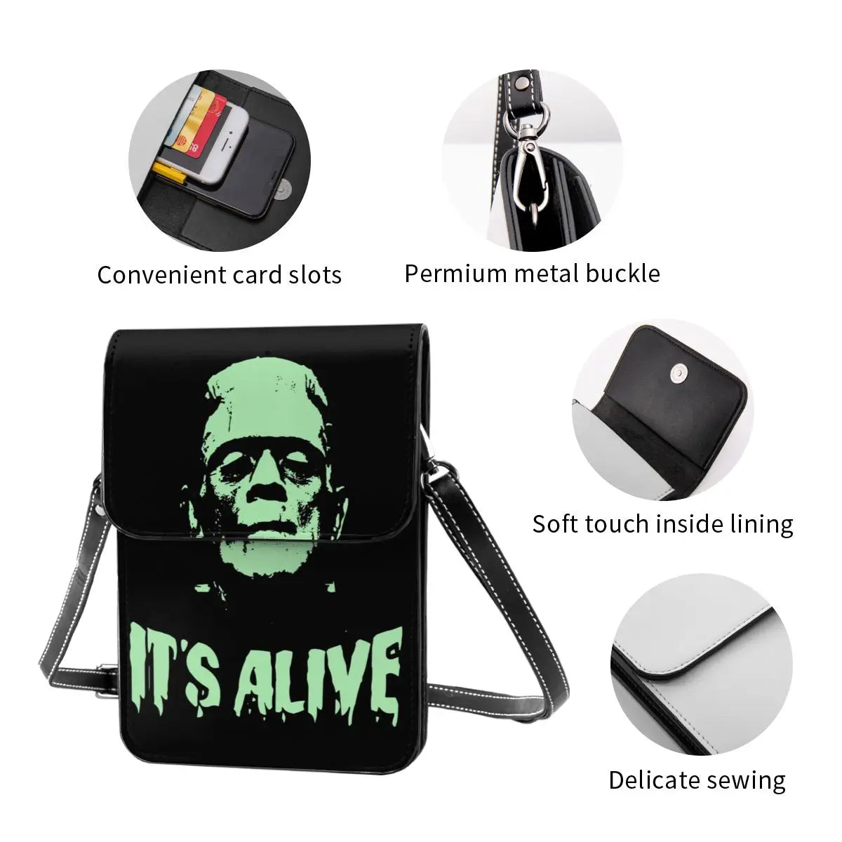 FRANKENSTEIN Alive Shoulder Bag | Novel Bulk Funny Mobile Phone Bag | Leather Outdoor Student Bags