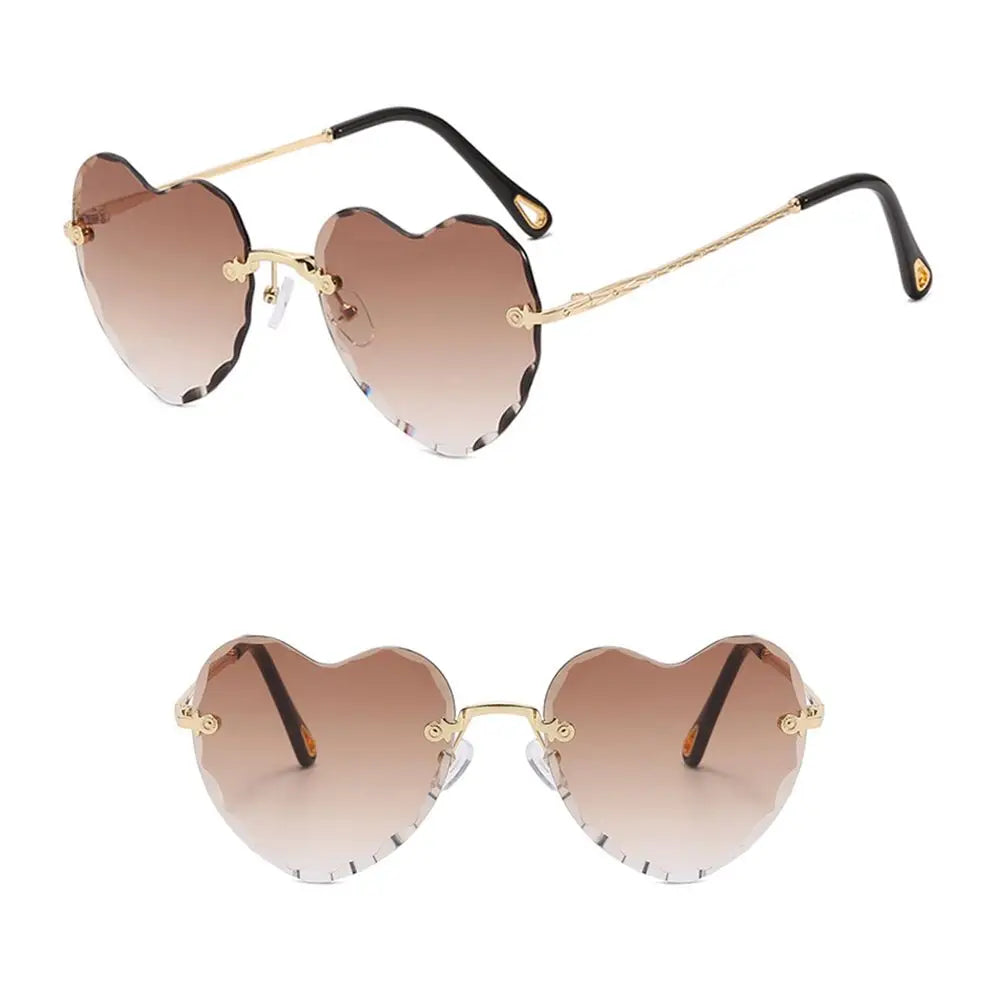 Heart-Shaped Rimless Sunglasses - Thin Metal Frame with Gradient Lens, Love Heart Design, UV400 Eyewear for Women