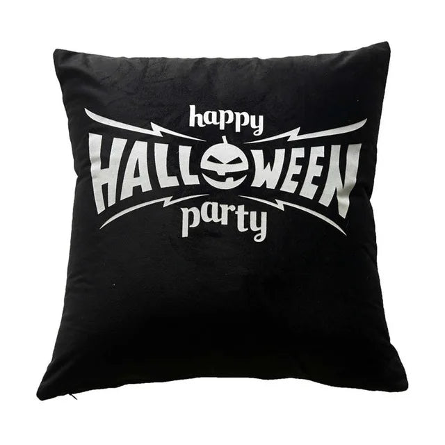 Halloween Theme Horror Pumpkin Black Printed Pattern Cushion Cover – Square Throw Pillow Covers for Home Living Room Sofa Decoration