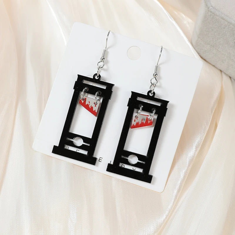 Funny Bloody Guillotine Acrylic Dangle Earrings - Girls' & Women's Festival Birthday Gift Jewelry