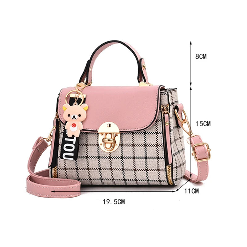 Plaid Pattern Handbag - Women's Flap Purse with Buckle Decor, Fashionable PU Leather Crossbody Bag of High Quality