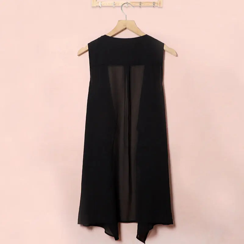 Chiffon Vests for Women | Holiday Streetwear Solid Black | Sweet Thin Summer Fairy Outerwear | Sexy Long Draped Open Stitch Vintage Style