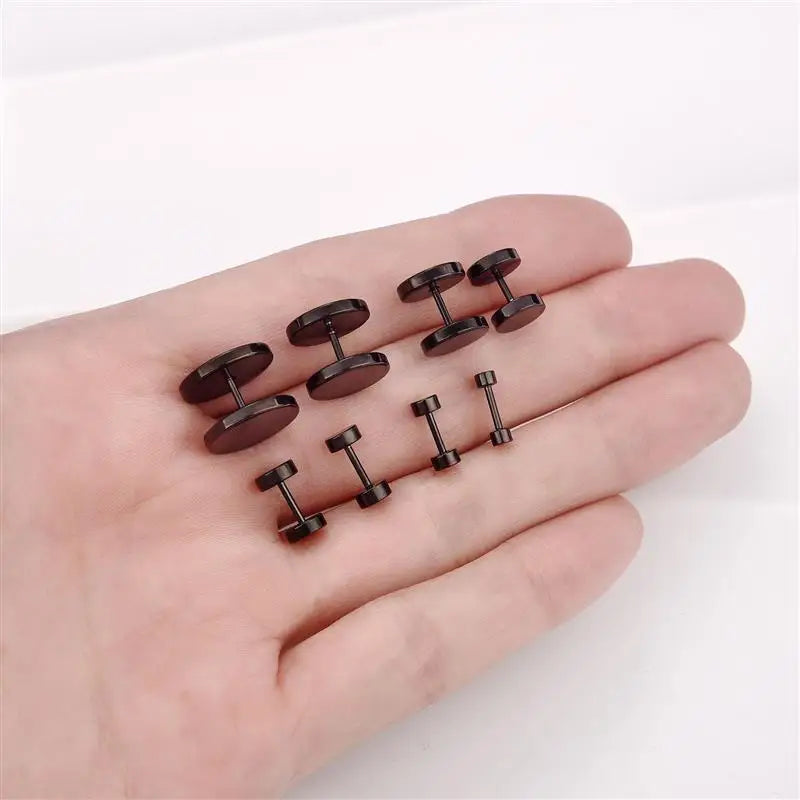 2 Piece Punk Stainless Steel Screw Dumbbell Gothic Stud Earrings For Women Men Street pop Hip Hop Rock Hypoallergenic Earrings