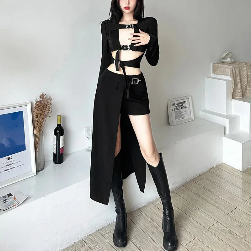 Goth Dark Sexy Mini Irregular Hem High Waist Punk Rock Cargo Skirt