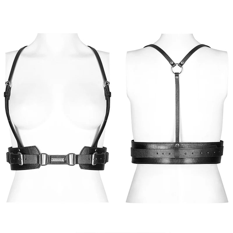 PUNK RAVE Women's Punk Double Leather Belt - Heavy Duty Adjustable Strap, Sexy and Cool Novelty Accessory in Black