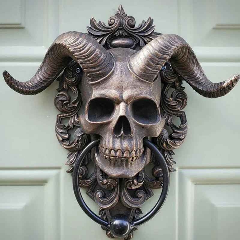 Gothic Goat Skull Door Knocker - Resin Hell Demon Skull Hanging Pendant for Home Decoration