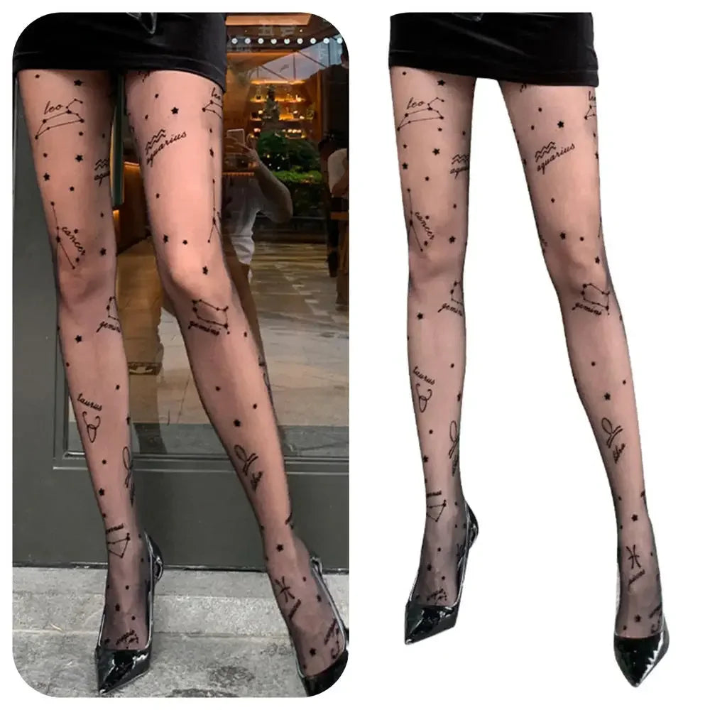 2022 New Fashion Women Spring Summer Sexy Tights With Letter Pattern Constellation Printed Pantyhose Mesh With Stockings