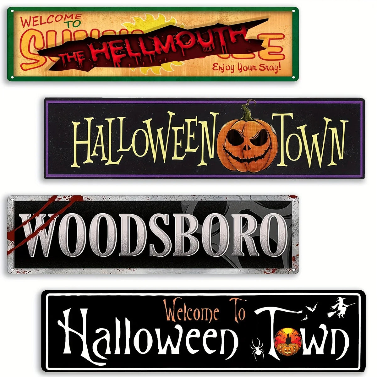 Vintage Metal Aluminium Signs - Halloween Town, ELM ST, Dead End - Retro Signs For Cafe Bar Club Man Cave Home Kitchen Wall Art Decor