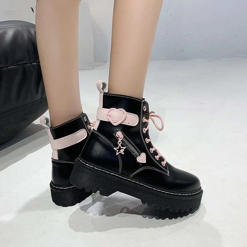 BCEBYL Autumn and Winter Fashion New Comfortable Fleece Warm Cross with Round Toe Cute Leather Women's Square Heel Ankle Boots