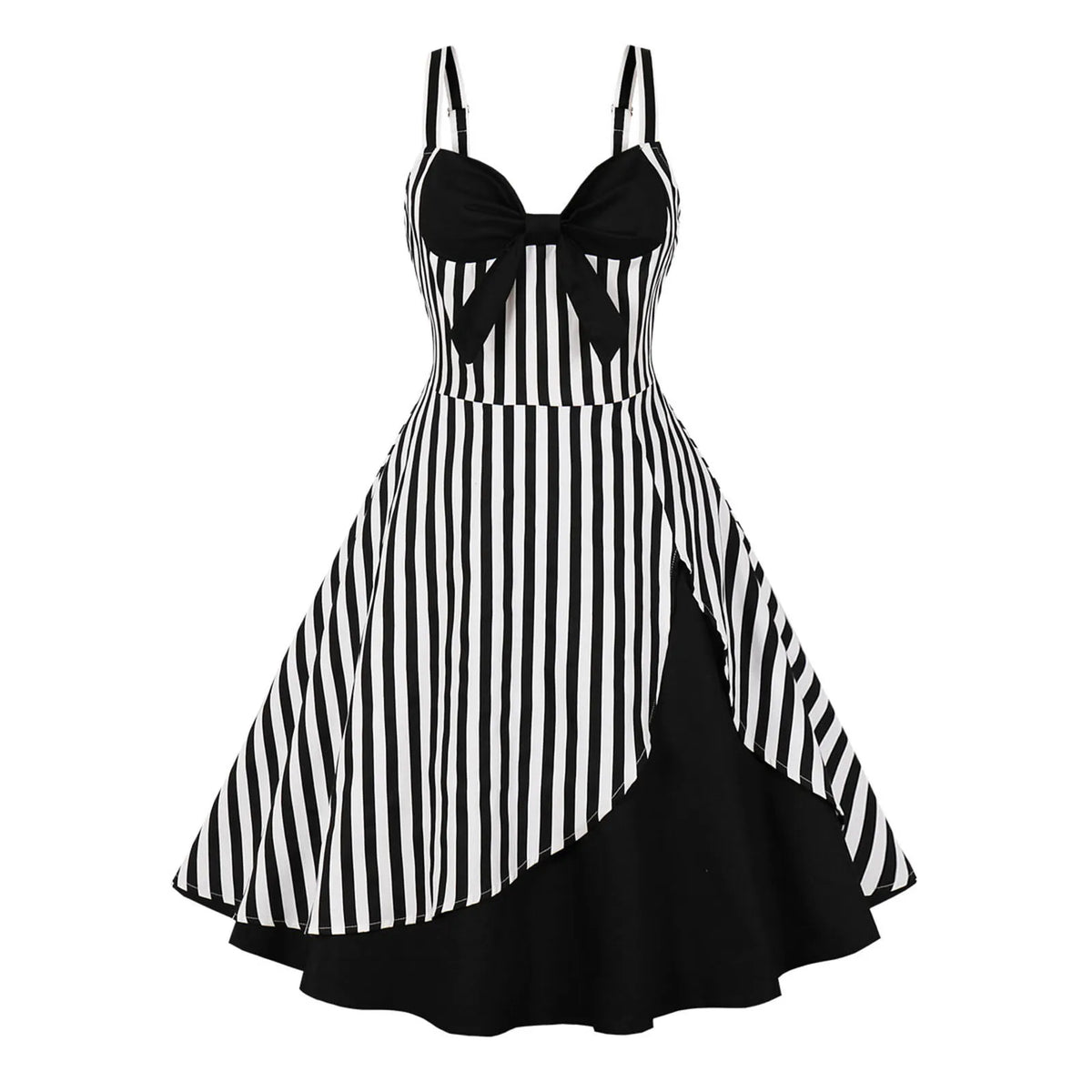 Summer Rockabilly Dresses Women 2023 Vintage Elegant Spaghetti Strap Bow Striped Printed Casual Party Pin Up Skater Swing Dress