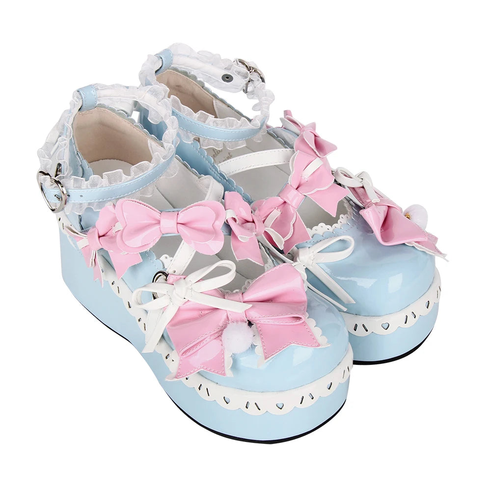 Women lolita cosplay shoes lady high heels pumps girl princess student dress party customized shoes pink blue PL bows lacework