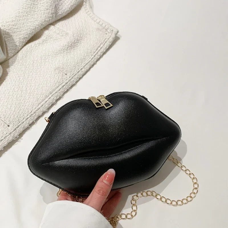 Lips Shape Chain Shoulder Bag - PVC Clutches Messenger Bag Coin Bag, Handbags Lip Satchel Mini Crossbody Messenger Tote