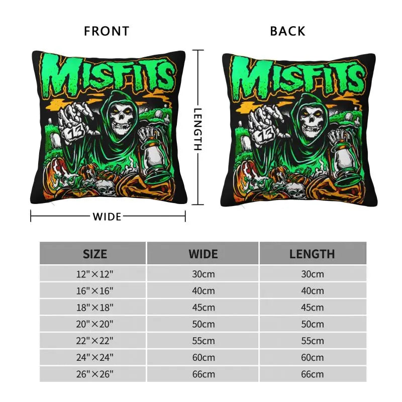 Custom Misfits Skull Face Pillow Cover – 40x40cm Polyester Heavy Metal Throw Pillow Case, Square Pillowcase