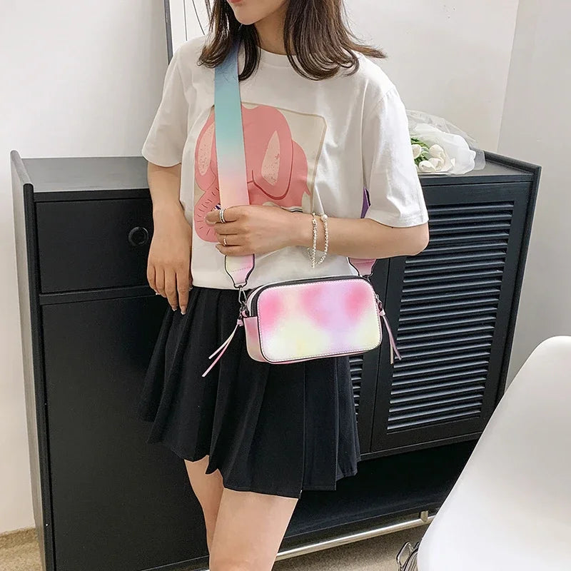 Fashion Small Camera Crossbody Bag – Designer Luxury Rainbow Sling Handbag for Women