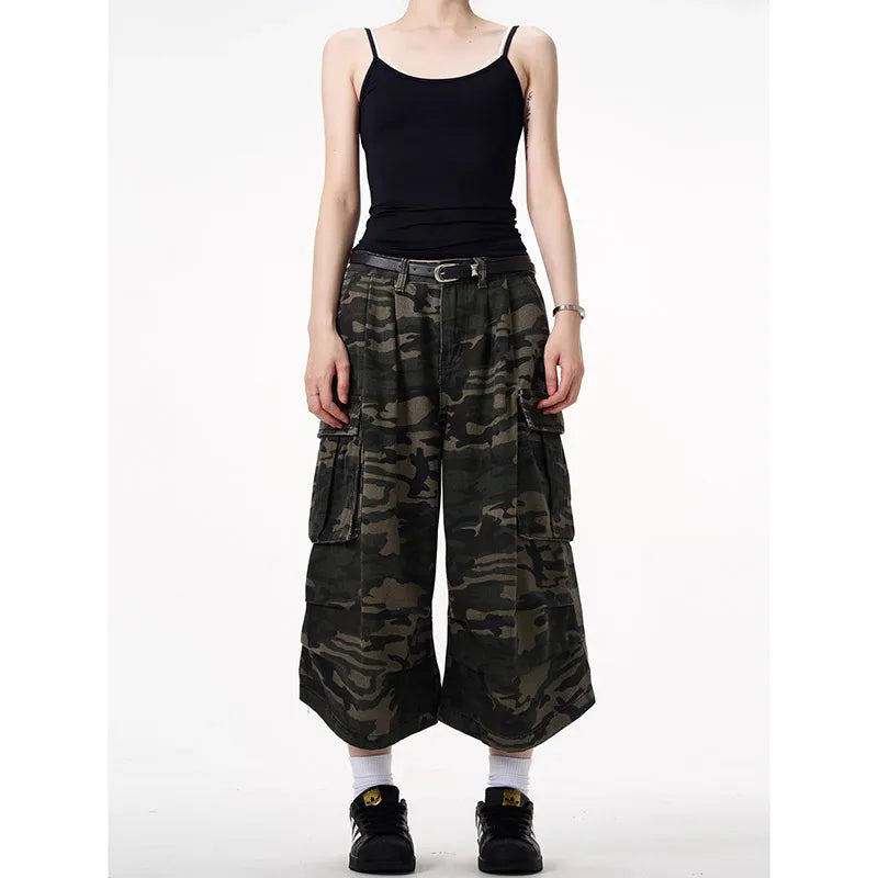 Women Short Jeans | Green Camouflage American Vintage Y2K | High Waist Straight Wide Leg Streetwear Summer Denim Shorts