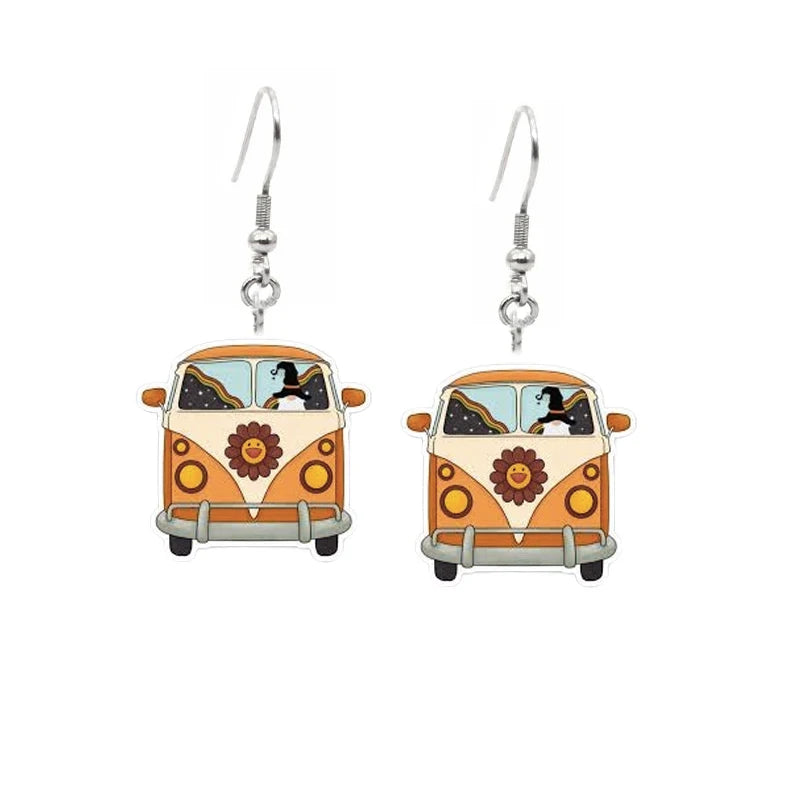 Travel Bus Acrylic Charm Earring For Women Epoxy Tour Surf Board Bus Car Dangle Earrings Jewelry for Women