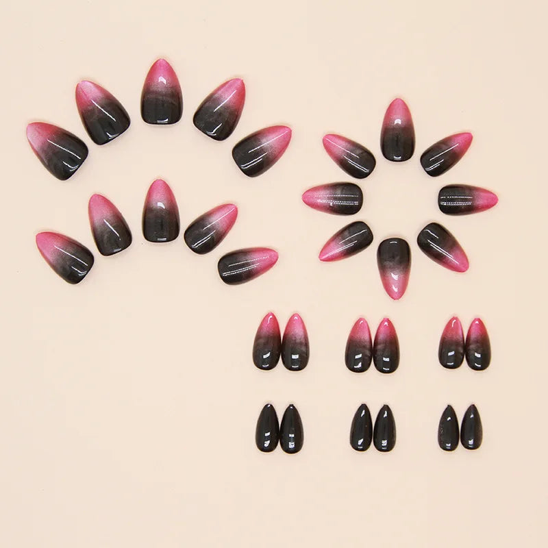 Cat's Eye Gradient False Nail Handmade Press on Nails Full Cover Summer French Ballerina False Nails Wearable Nail Tips